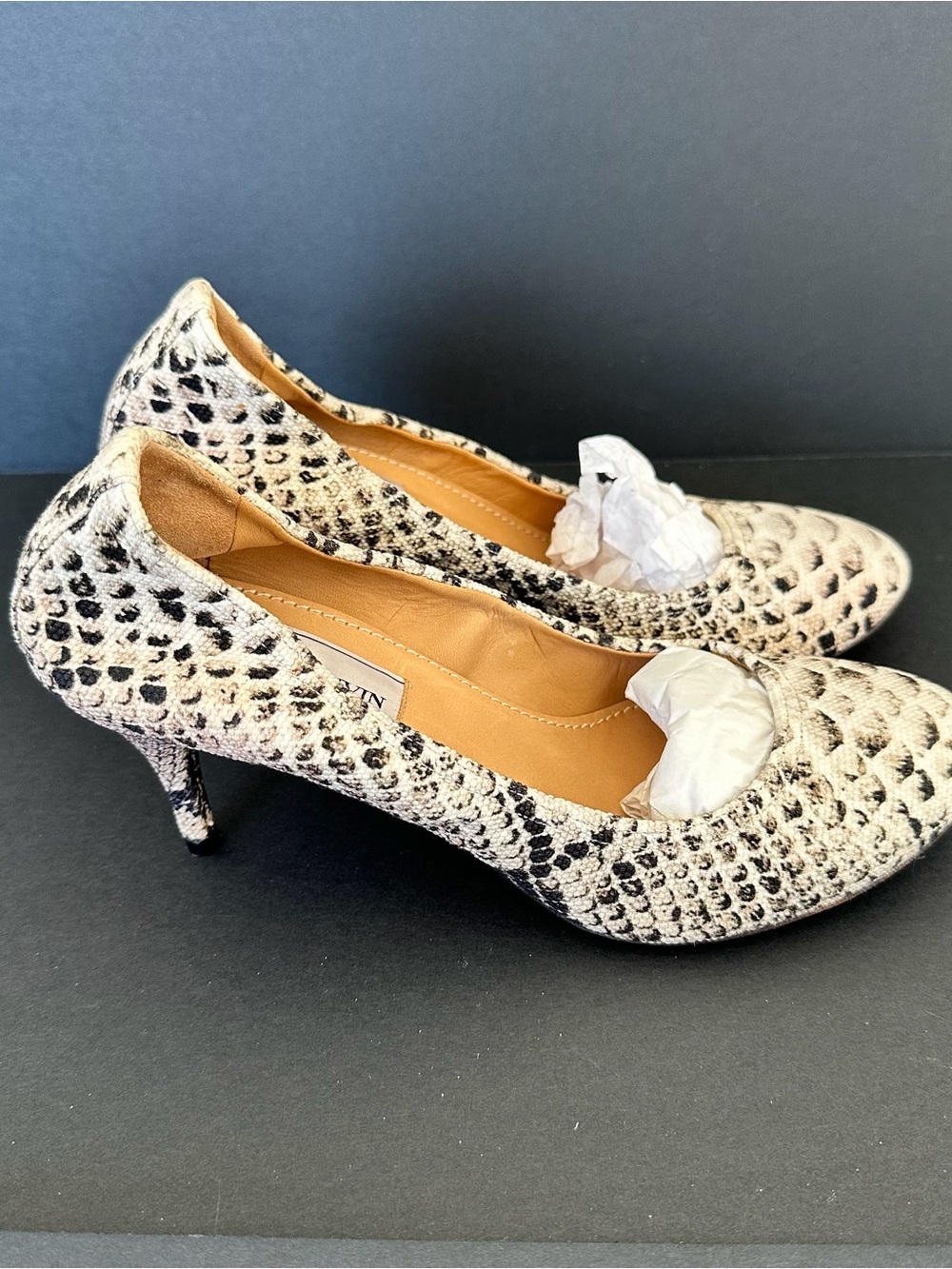 Lanvin Beige/Brown Python Print Canvas Pumps Size 37.5